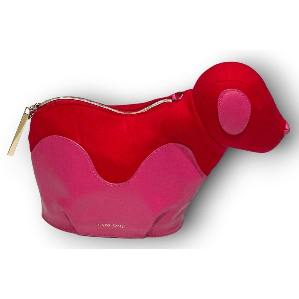 Rare Lancôme Paris Dog-Shaped Cosmetic Pouch Bag - Red & Pink (Missing Strap)‎